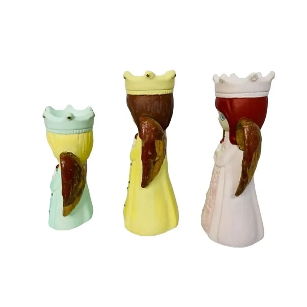 MCM Hobbyist Studio Art Set of 3 Angels Green Pink Yellow 1980